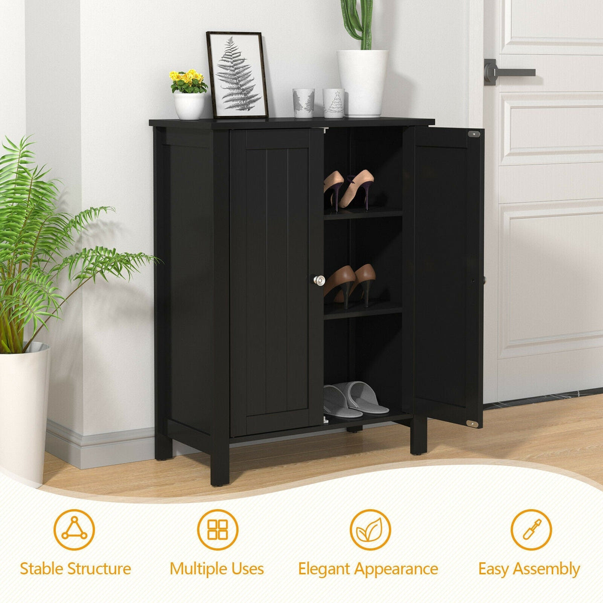 2-Door Bathroom Floor Storage Cabinet Space Saver Organizer
