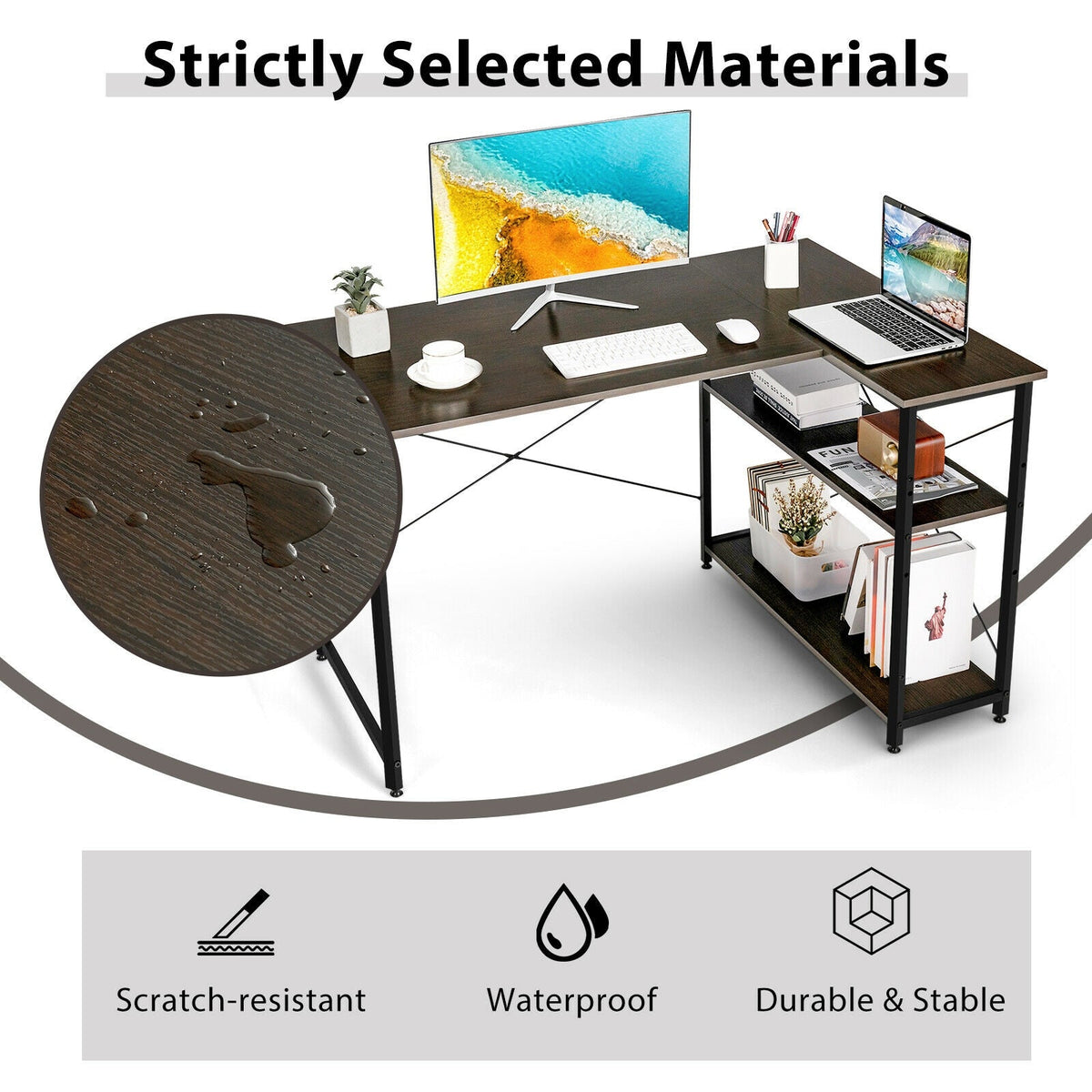48 Inch Reversible L Shaped Computer Desk with Adjustable Shelf