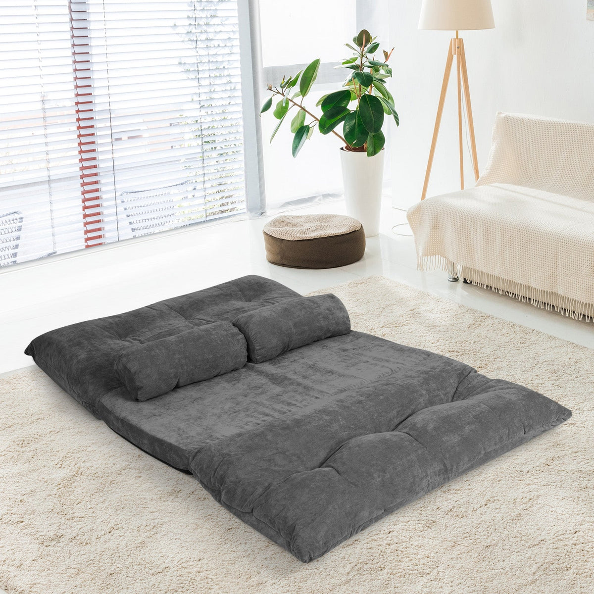 6-Position Adjustable Sleeper Lounge Couch with 2 Pillows