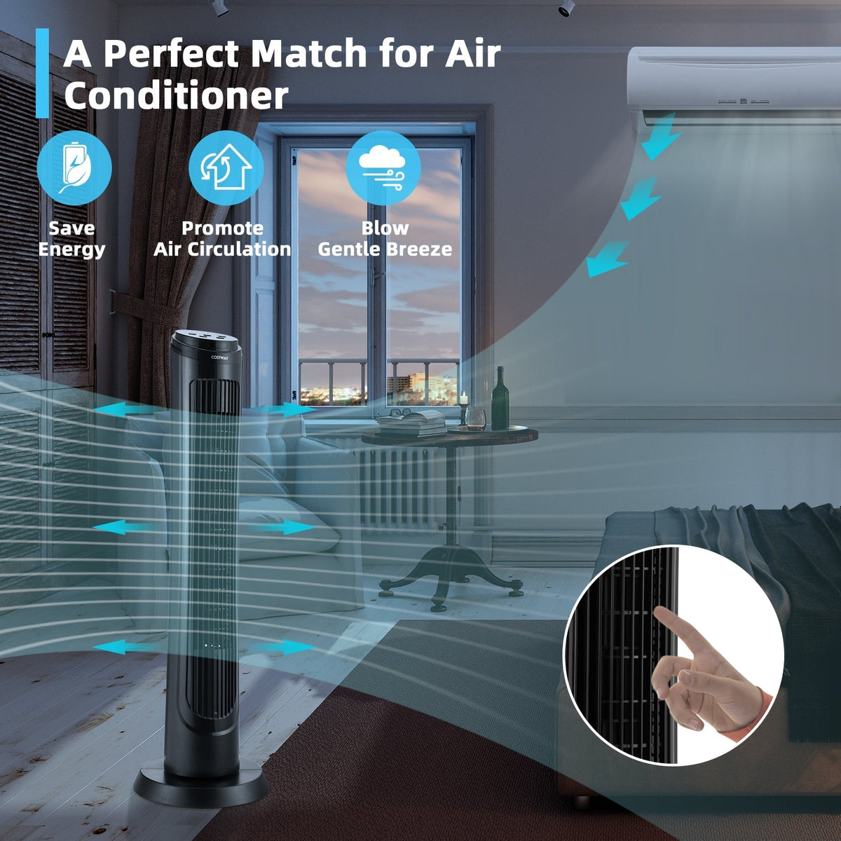 40 Inch Tower Fan with Remote 75Àö Oscillating Fan with 3 Wind Modes and 4 Wind Speeds-Black