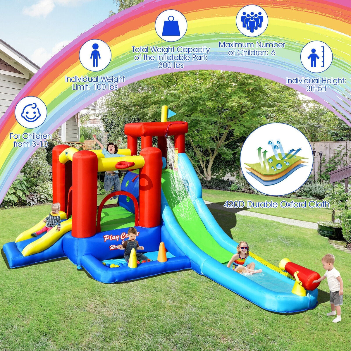 Castillo Hinchable Acuático Infantil 9 en 1 con Tobogán y Soplador de 860W