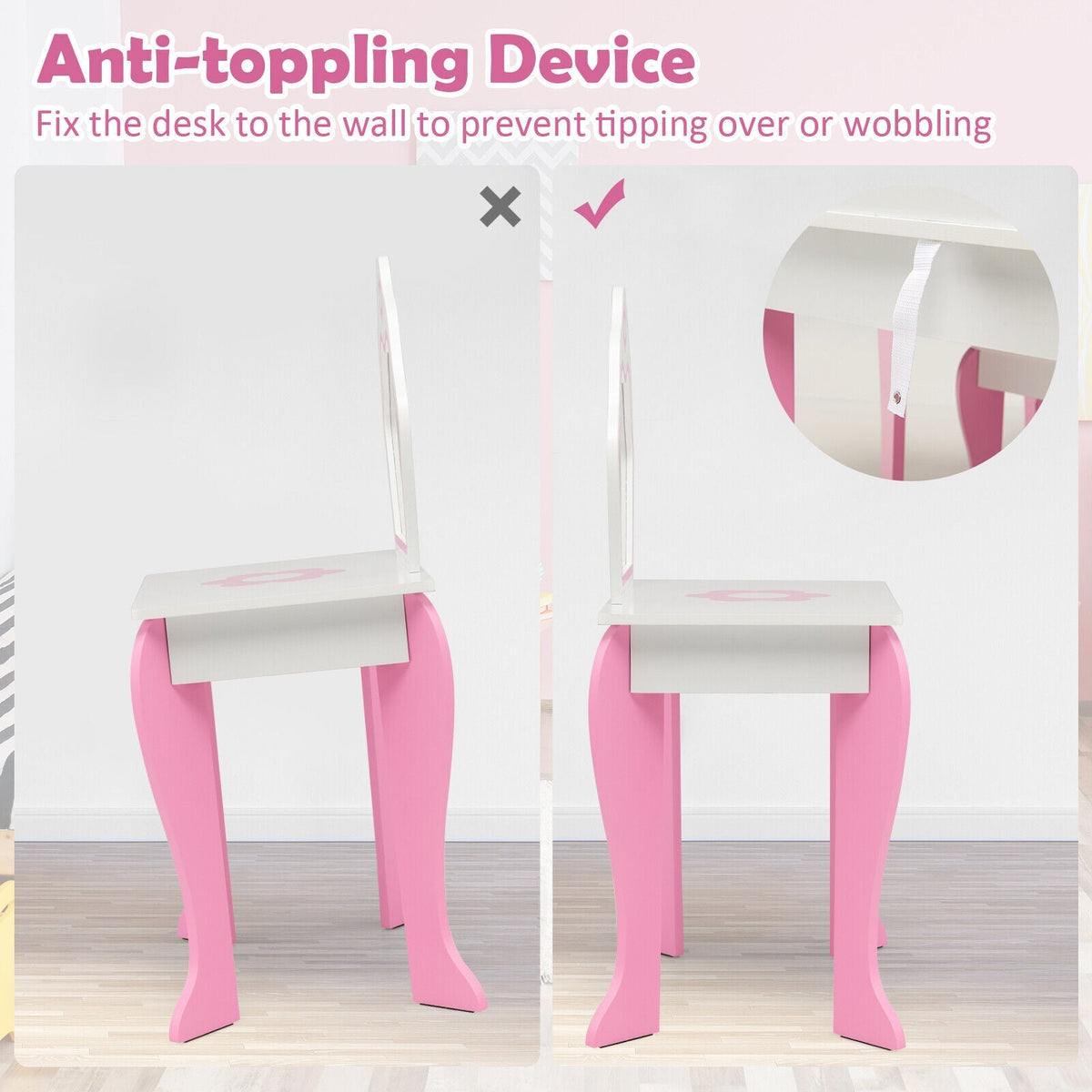 Set de tocador 2 en 1 para niños pequeños con tapa desmontable y bonitos estampados de flores - Blanco