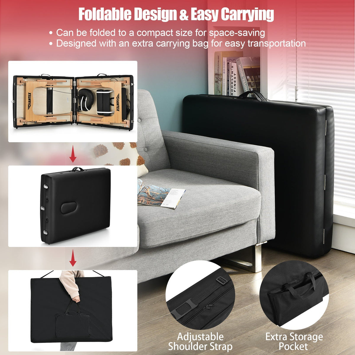 3 Fold Portable Adjustable Massage Table with Carry Case
