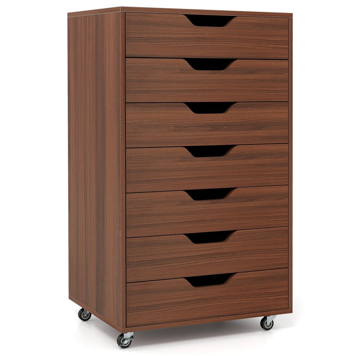 7-Drawer Chest Wooden Storage Dresser with Lockable Wheels