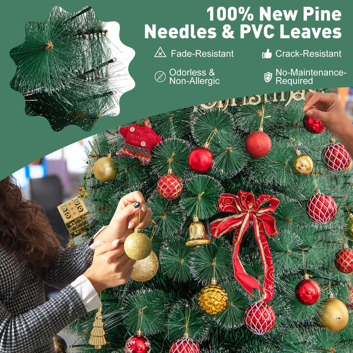 5/6/7 FT Pre-Lit Fiber Optic Christmas Tree with 148/185/226 Multi-Color LED Lights and Top Star Light