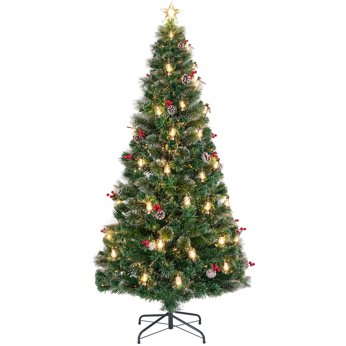 5/6/7 Feet Artificial Christmas Tree with Red Berries and Kerosene Lamps