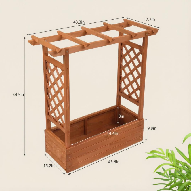 Maceta de madera elevada con celosía alta para plantas trepadoras