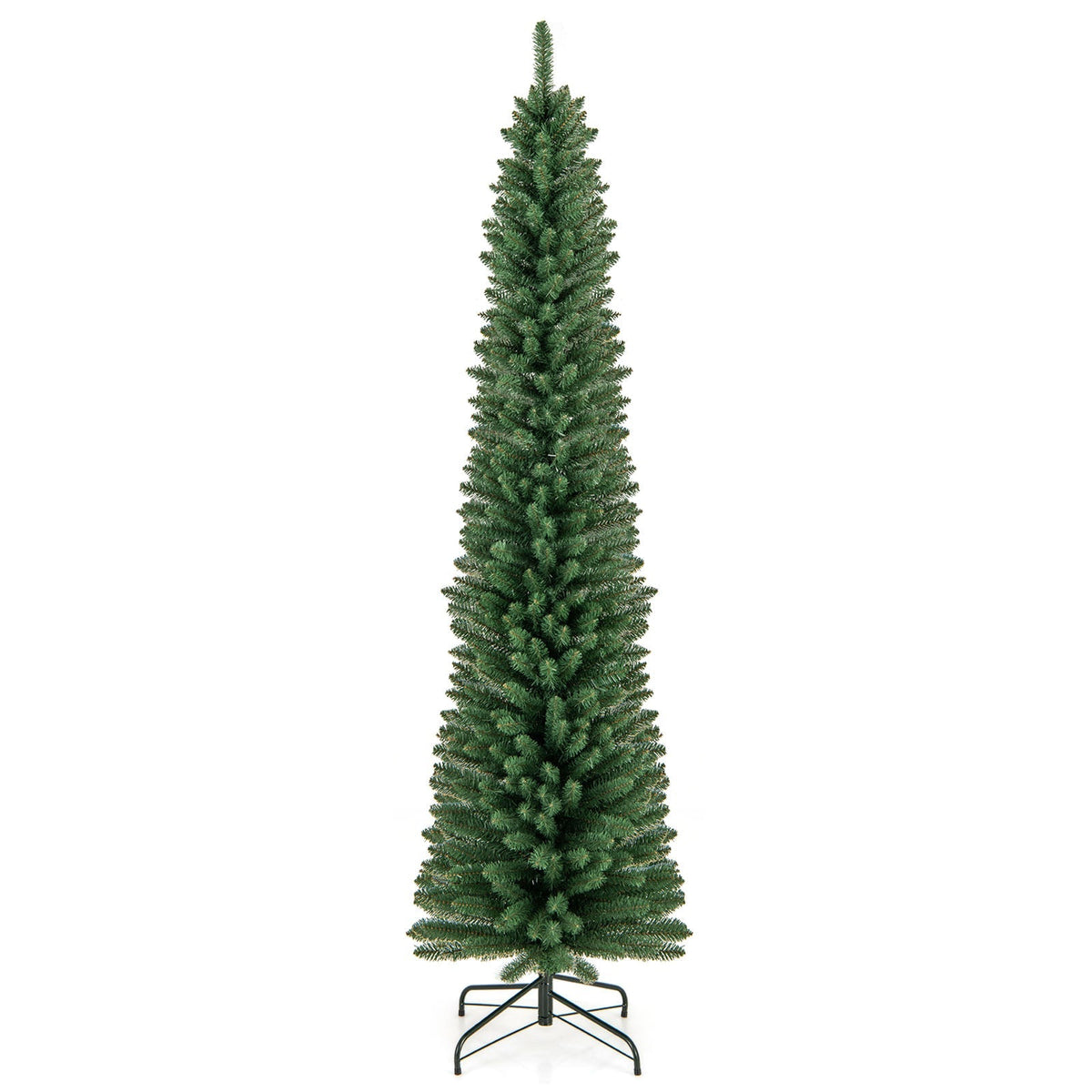 5/6/7/8 Feet Pencil Christmas Tree with 295/392/523/671 Memory Wire Branch Tips and Upgraded Metal Stand