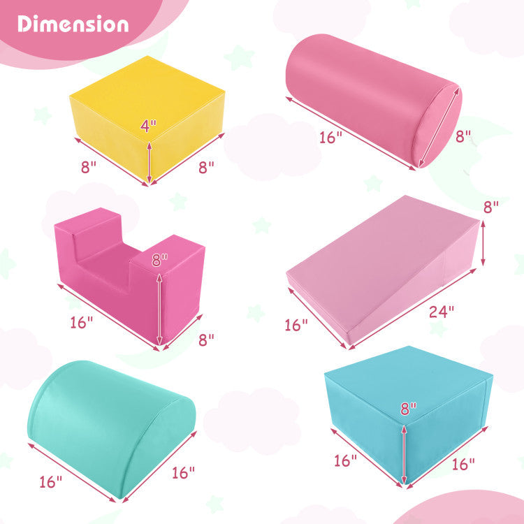 7-in-1 Pikler Triangle Set with 6-Piece Foam Blocks for Toddlers Indoor Playground