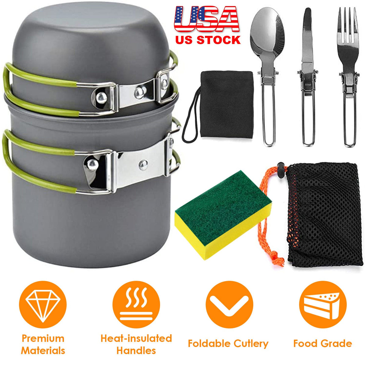Camping Cookware Set with Pot and Foldable Cutlery