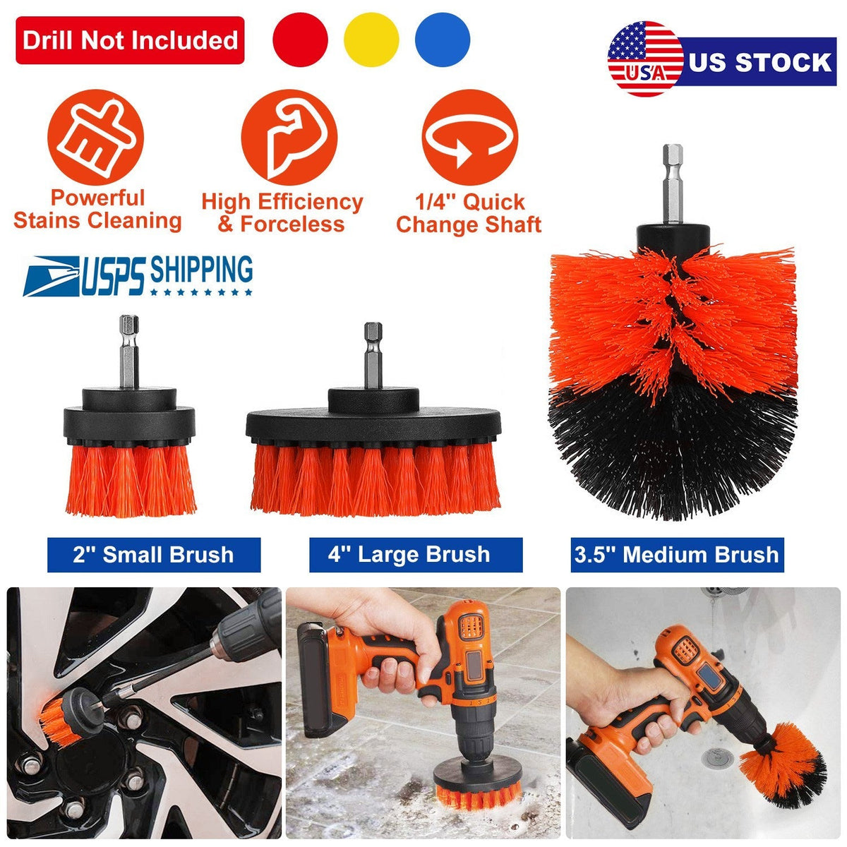 3Pcs/Set Drill Brush Power Scrubber Cleaning Brush for Car Carpet Wall Tile Tub Cleaner Combo