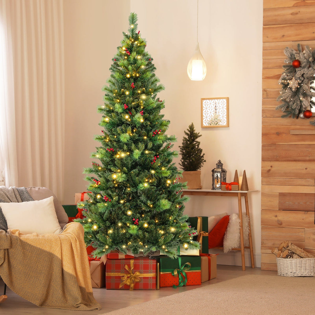 6/7/8 Feet Pre-Lit Artificial Christmas Tree with 300/400/500 LED Lights