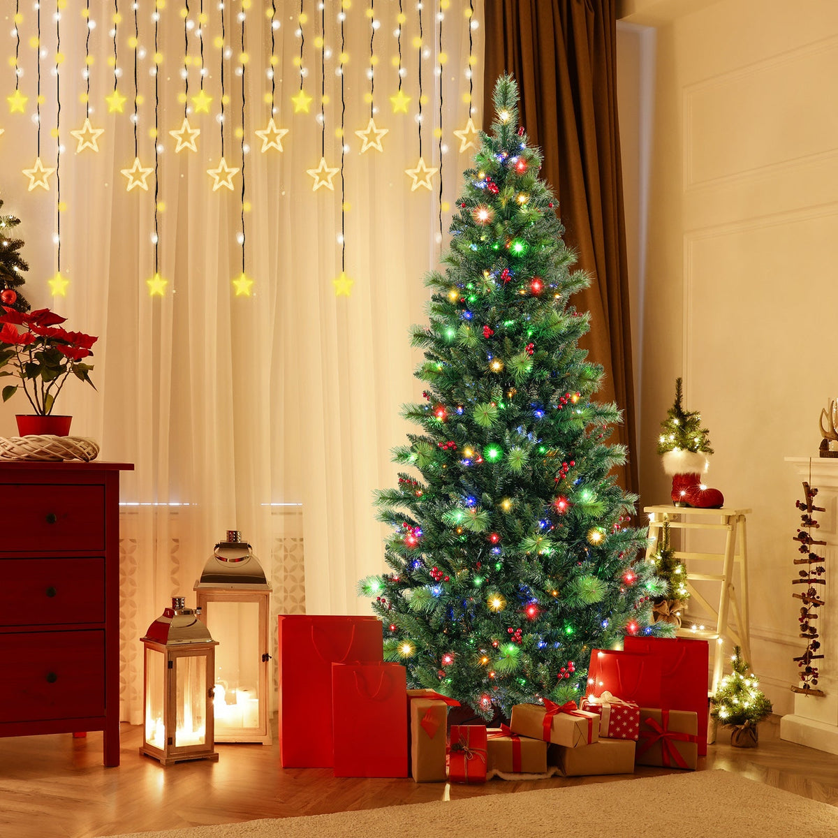 6/7/8 Feet Pre-Lit Artificial Christmas Tree with 300/400/500 LED Lights