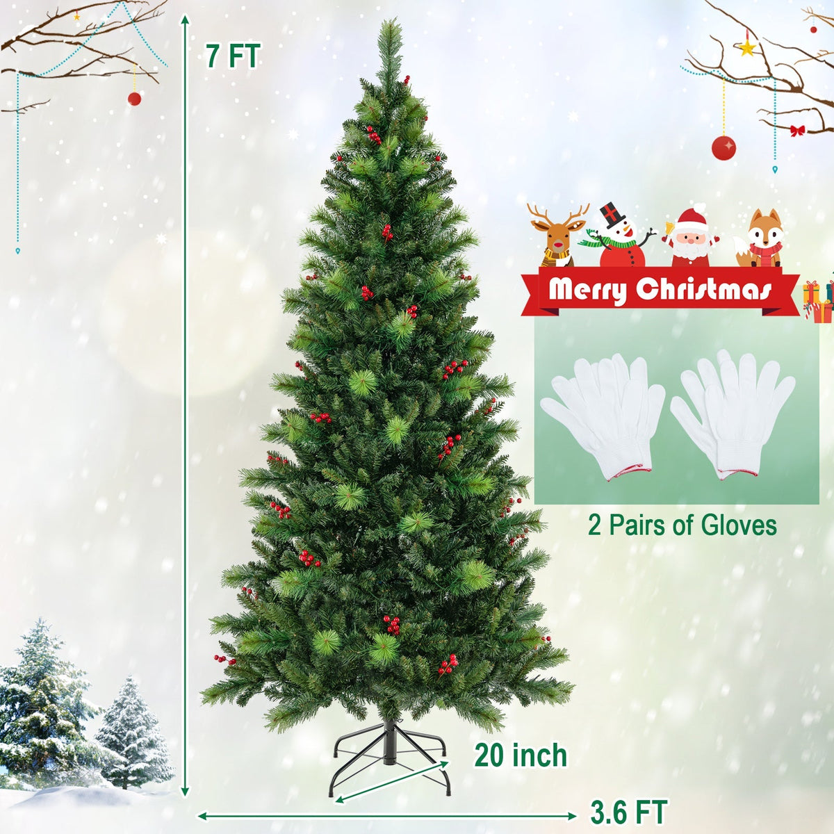 6/7/8 Feet Pre-Lit Artificial Christmas Tree with 300/400/500 LED Lights