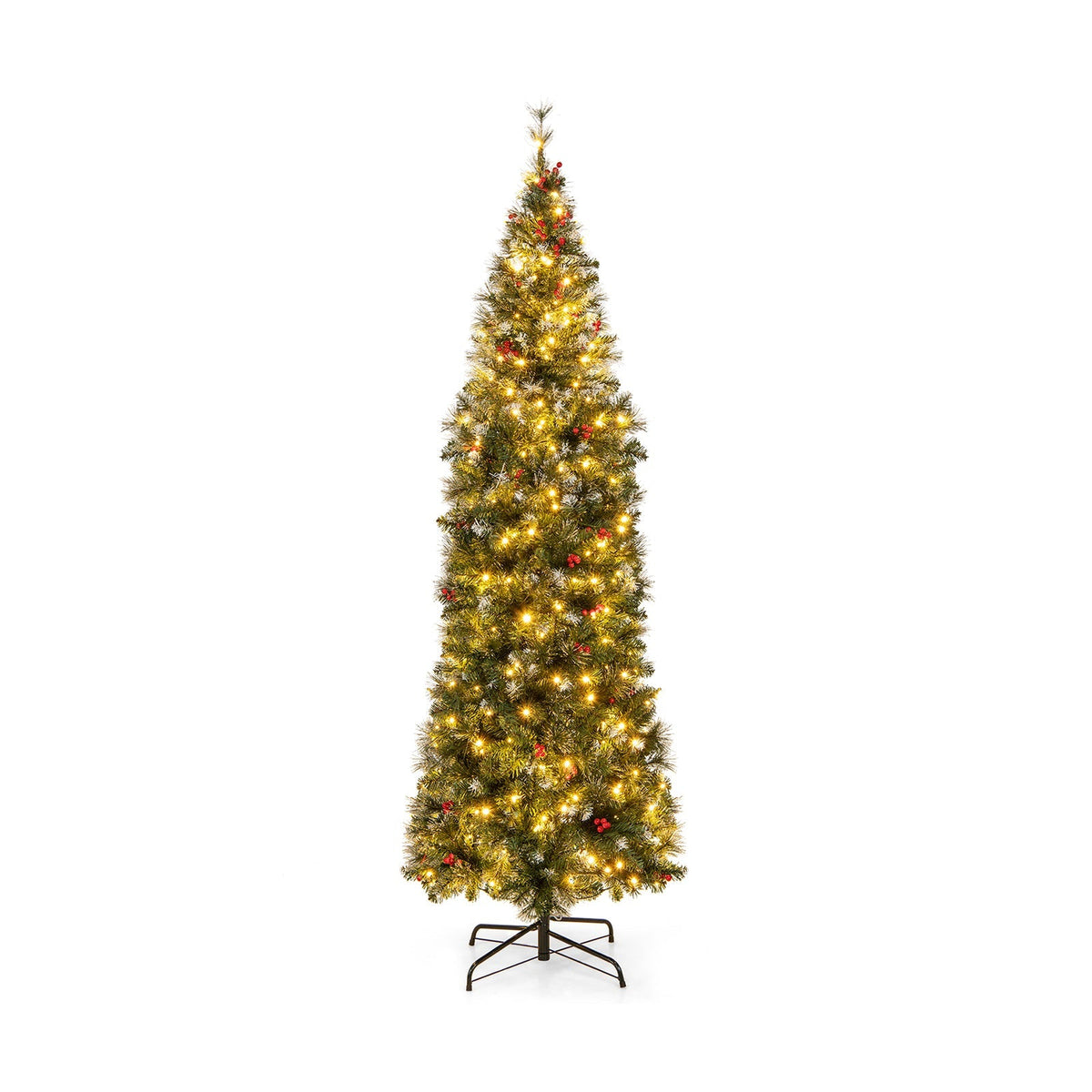 5/6/7/8/9 FT Pre-Lit Artificial Hinged Slim Pencil Christmas Tree
