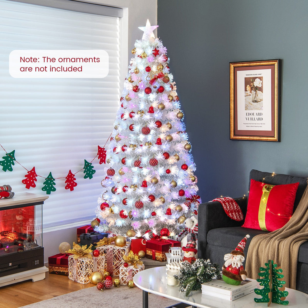 6/7 Feet Pre-Lit Fiber Optic White Snow-Flocked Artificial Christmas Tree