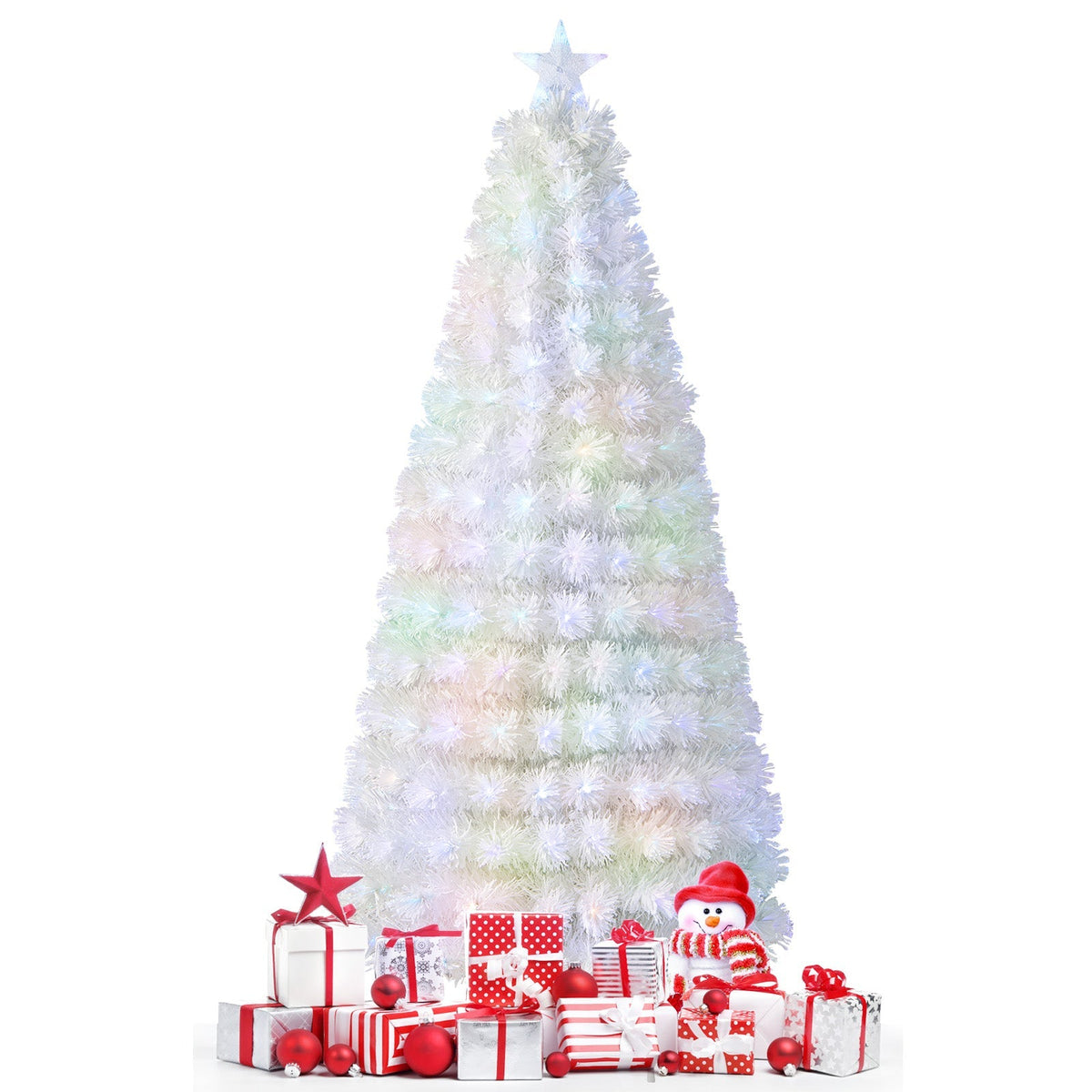 6/7 Feet Pre-Lit Fiber Optic White Snow-Flocked Artificial Christmas Tree