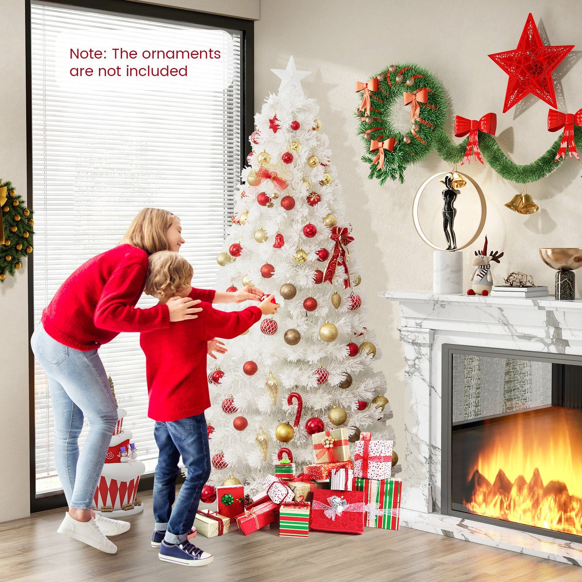 6/7 Feet Pre-Lit Fiber Optic White Snow-Flocked Artificial Christmas Tree