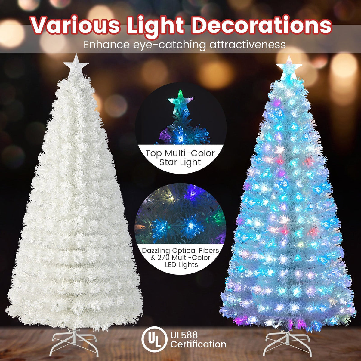 6/7 Feet Pre-Lit Fiber Optic White Snow-Flocked Artificial Christmas Tree