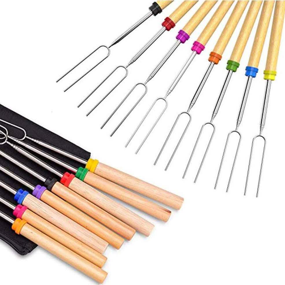 Set de 8 piezas: Pinchos para asar malvaviscos con mango de madera