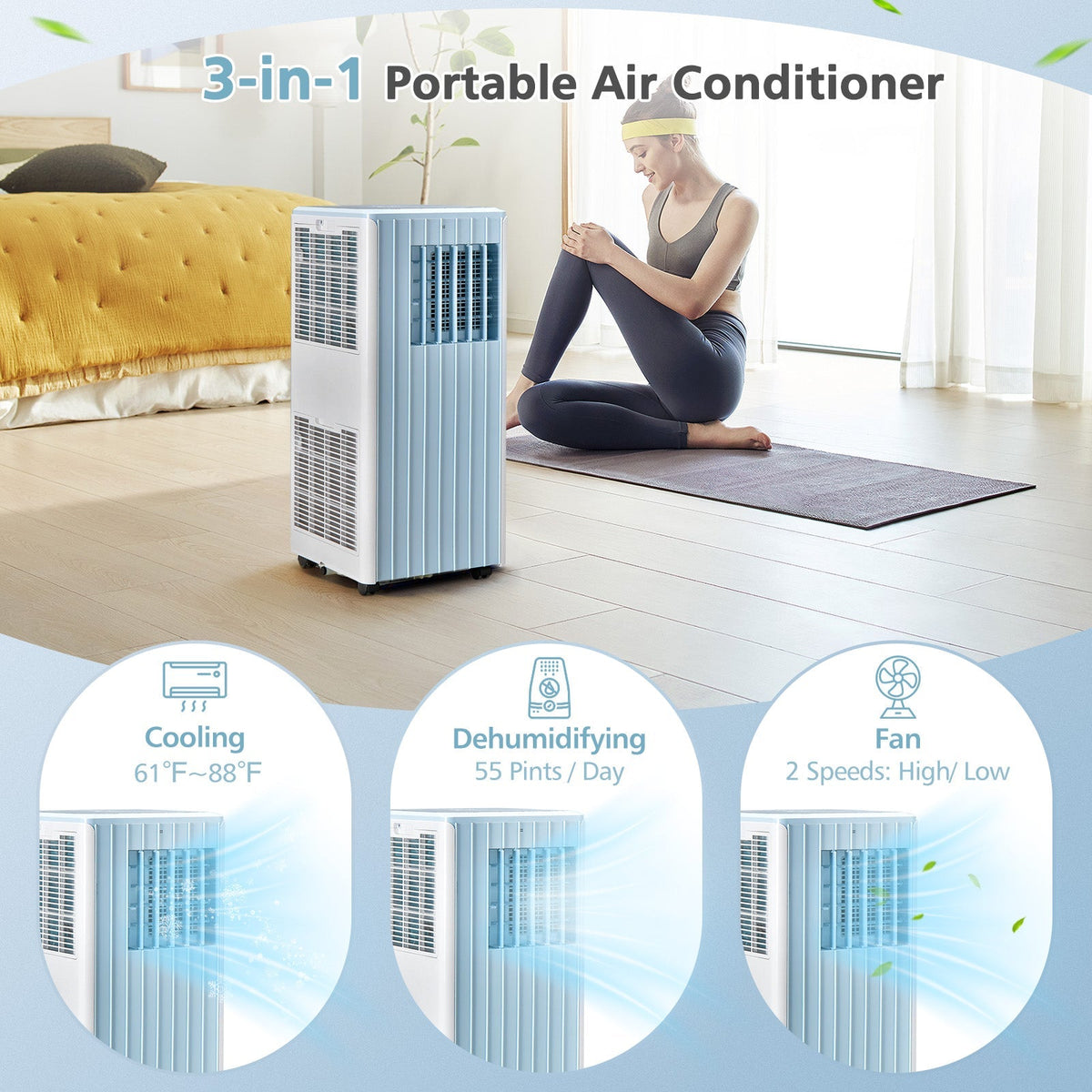 3-in-1 10000 BTU Air Conditioner with Humidifier and Smart Sleep Mode