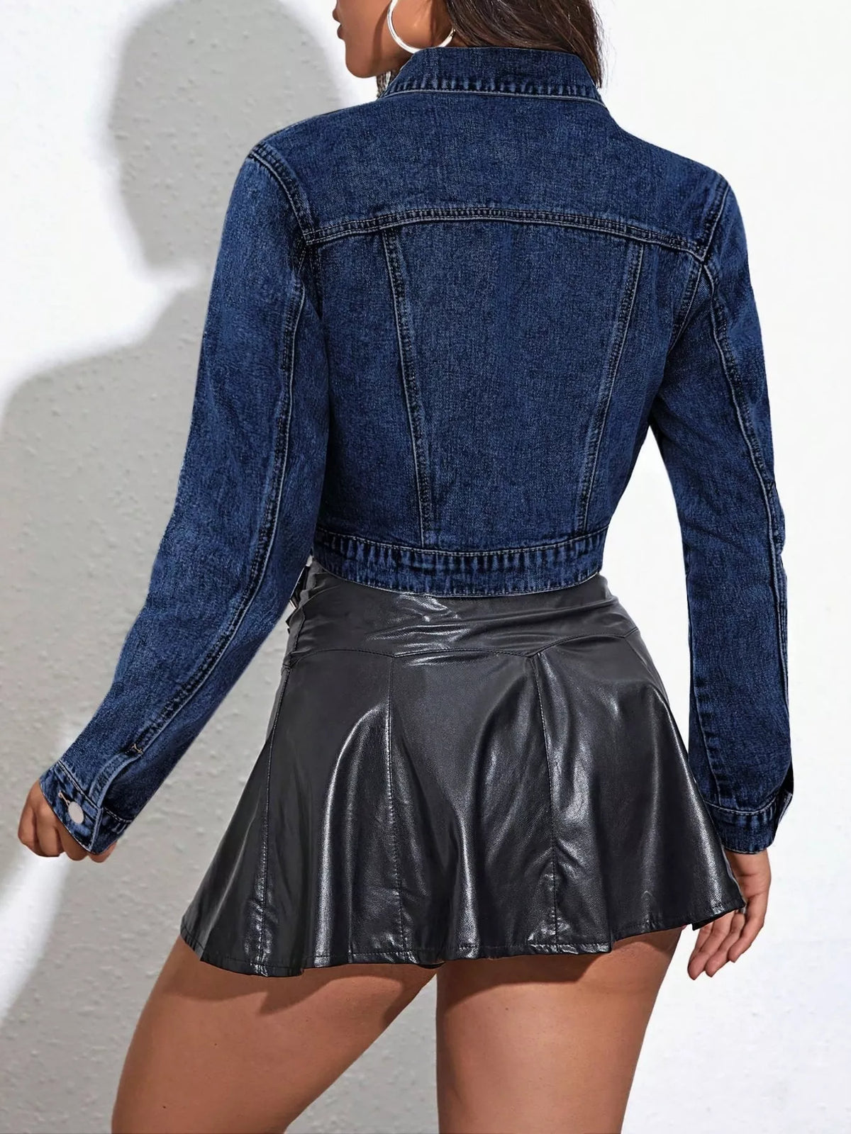 Cropped Button Up Denim Jacket