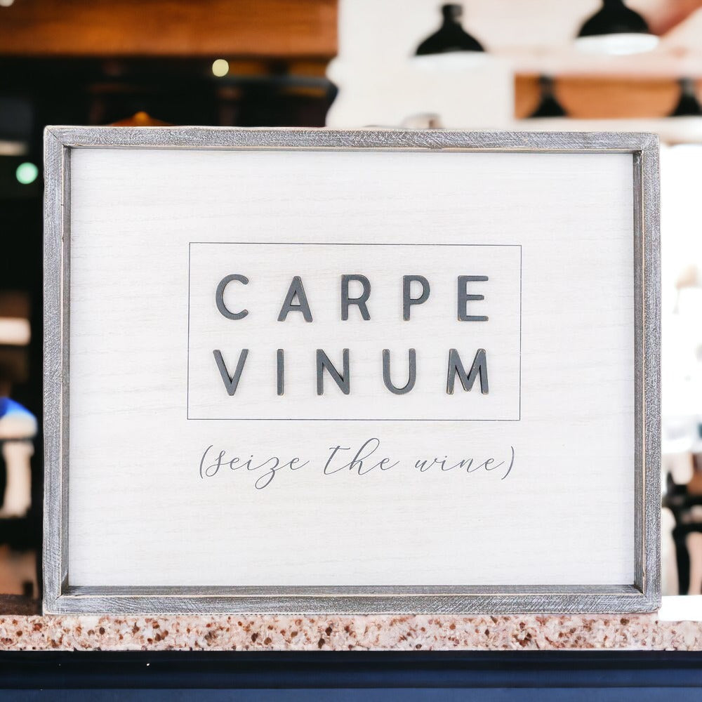 Carpe Vinum XL Large Wooden Framed Wine Sign Wall Decor Seize The Wine Rustic Limited Edition