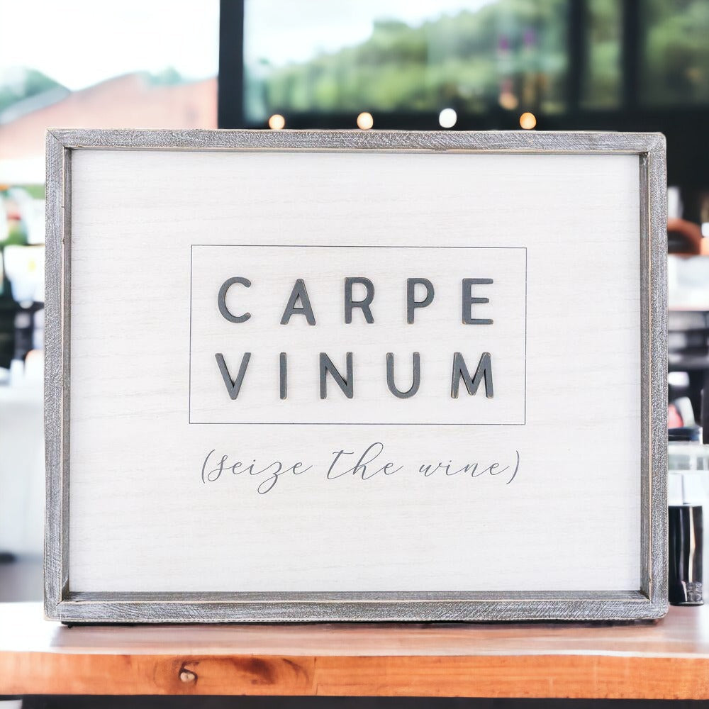 Carpe Vinum XL Large Wooden Framed Wine Sign Wall Decor Seize The Wine Rustic Limited Edition