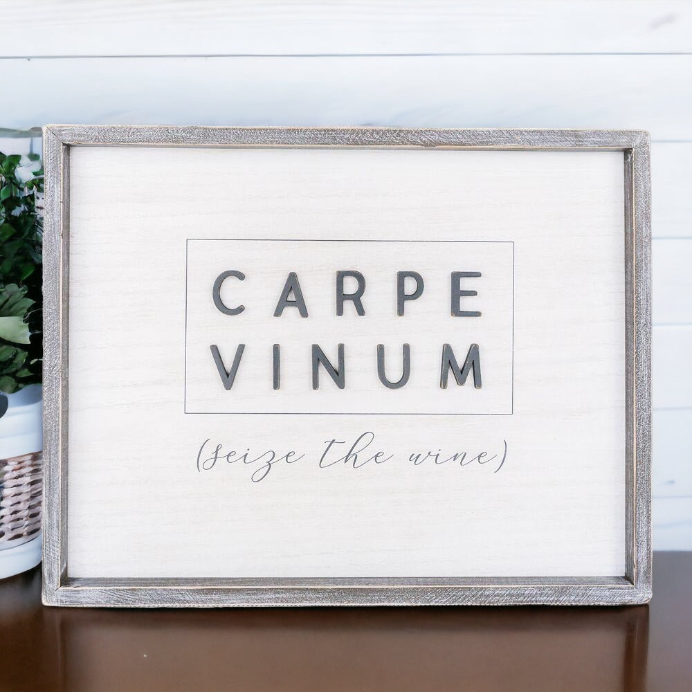 Carpe Vinum XL Large Wooden Framed Wine Sign Wall Decor Seize The Wine Rustic Limited Edition