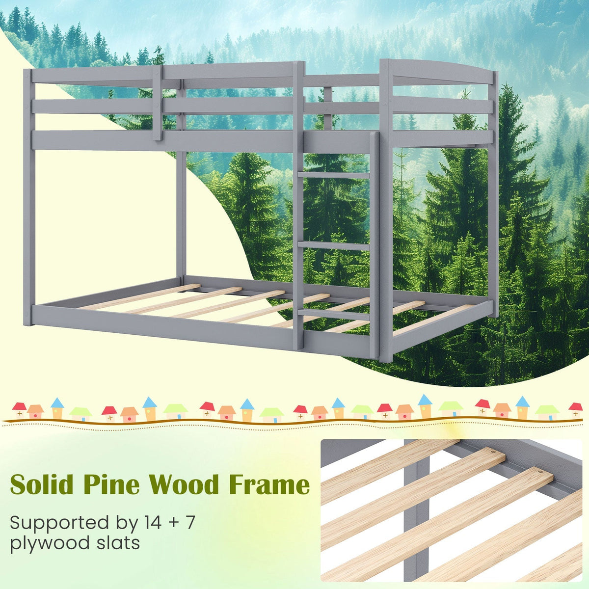 Full Over Full Bunk Bed Low-to-ground Bunk Bed
