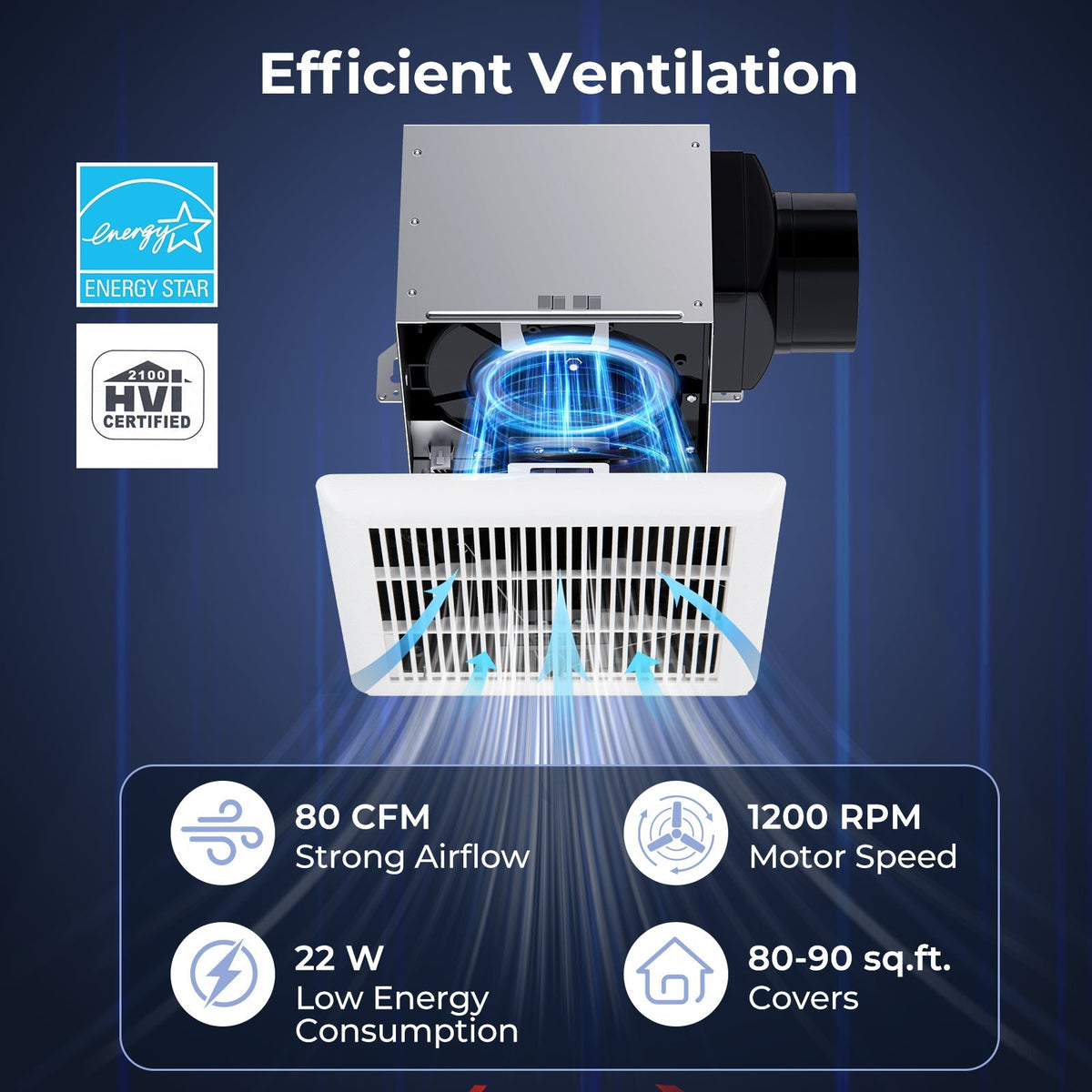 80 CFM Bathroom Exhaust Fan with Metal Housing and 4 Inches Duct
