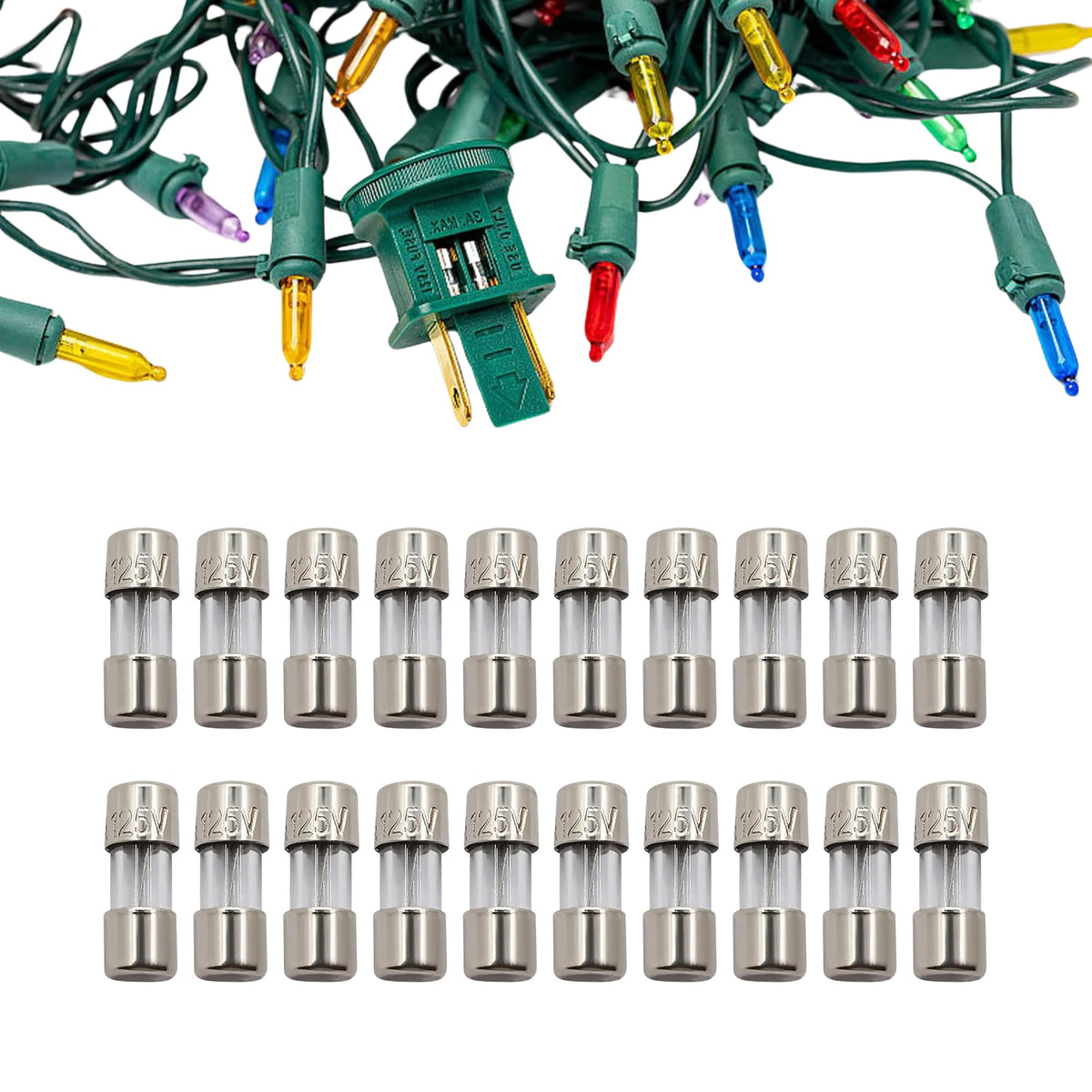 Fusibles de repuesto de vidrio para series de luces navideñas mini TWI, 3A, 110V, 125V, 20 unidades
