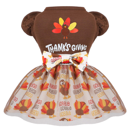 Sebaoyu Thanksgiving Dog Dress Brown Turkey Skirt Small Size