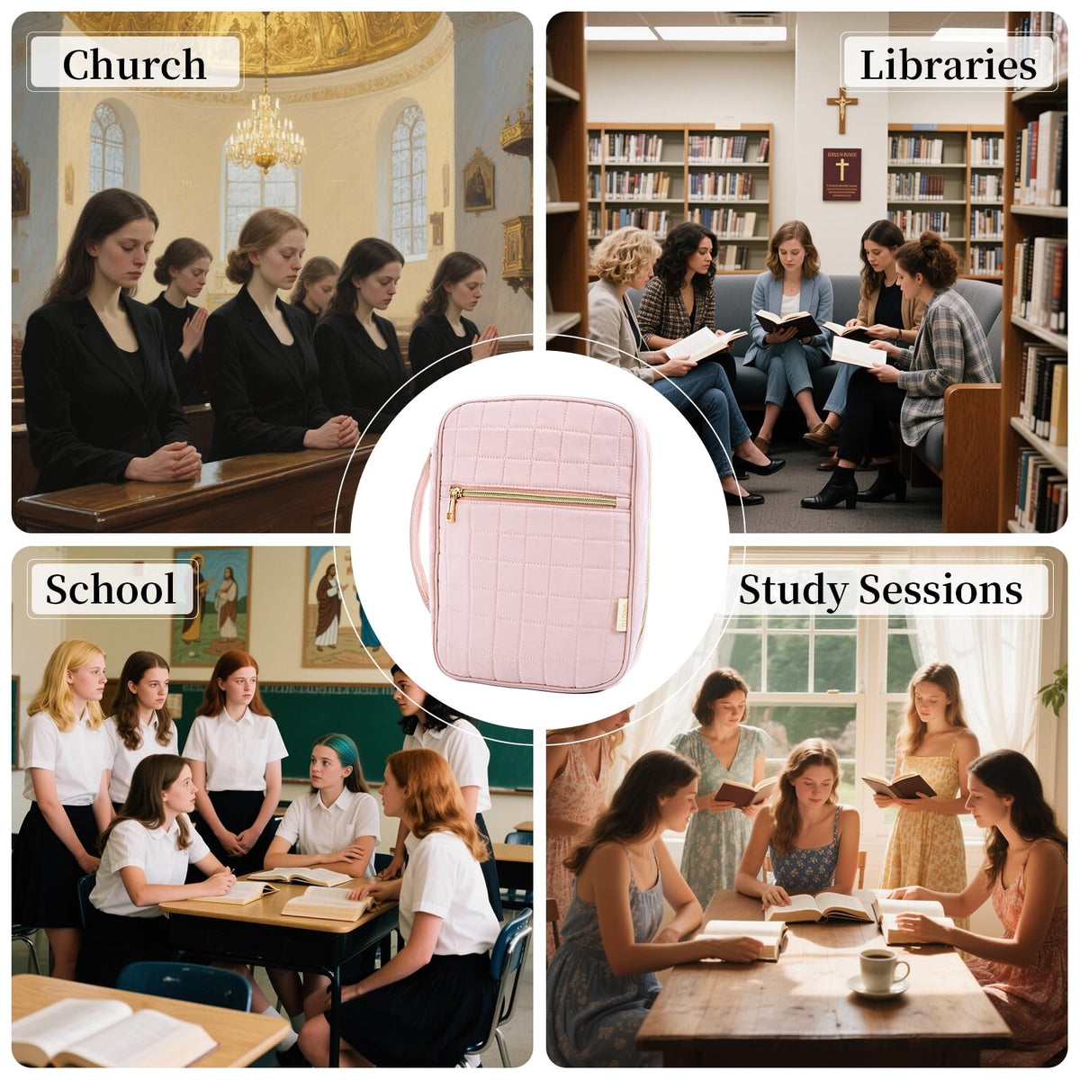 Funda para Biblia VICUTU para mujer con asa, bolso de transporte acolchado y suave, color rosa