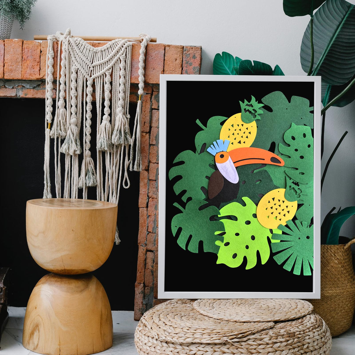 Set de decoración de fieltro navideño de la selva Leyhooney con tucán, mono y hoja de palma tropical