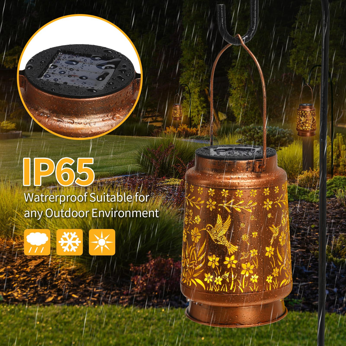 Linterna solar de colibrí kaakuuki para exteriores, de metal impermeable, con luz LED, color bronce