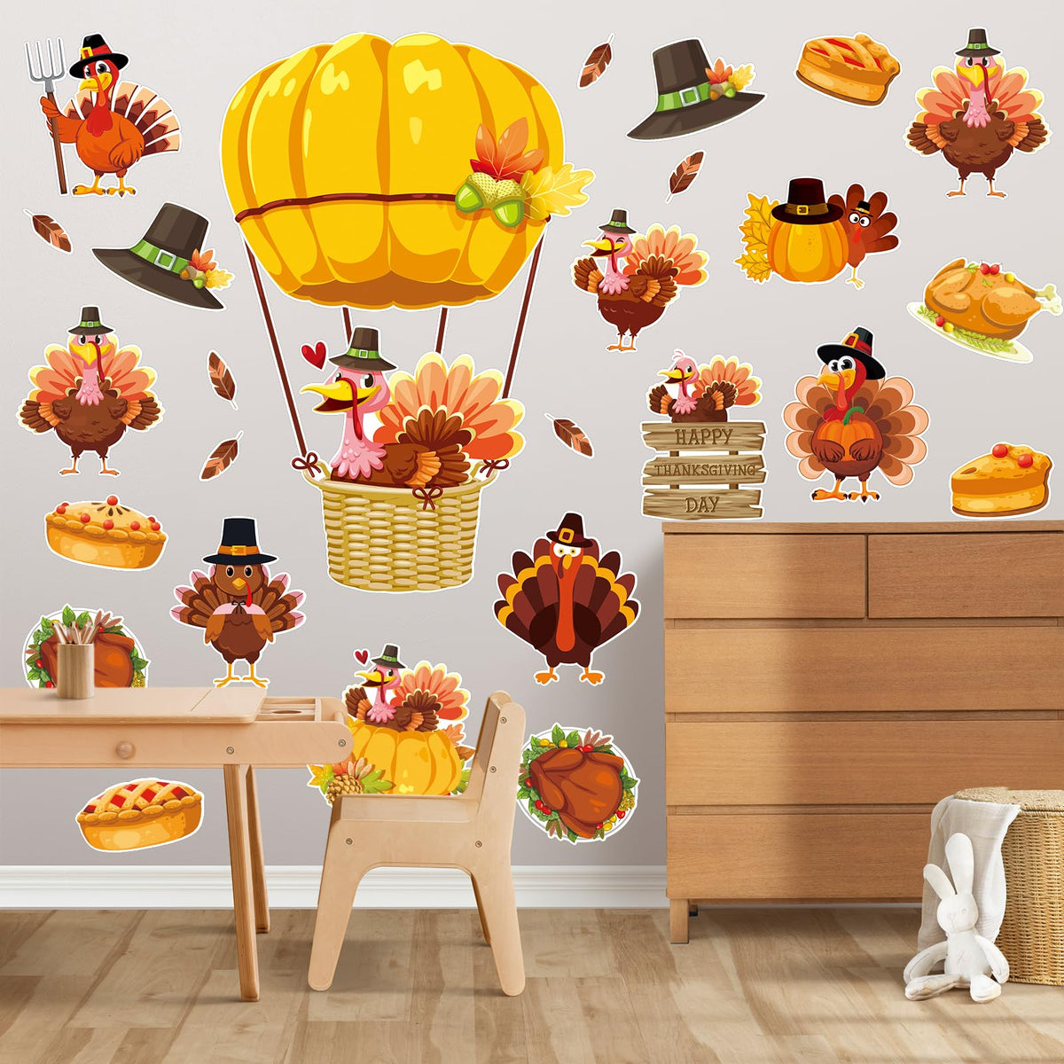 Recortes de papel de pavo de Acción de Gracias y globo aerostático Whaline, 45 piezas, decoración de otoño
