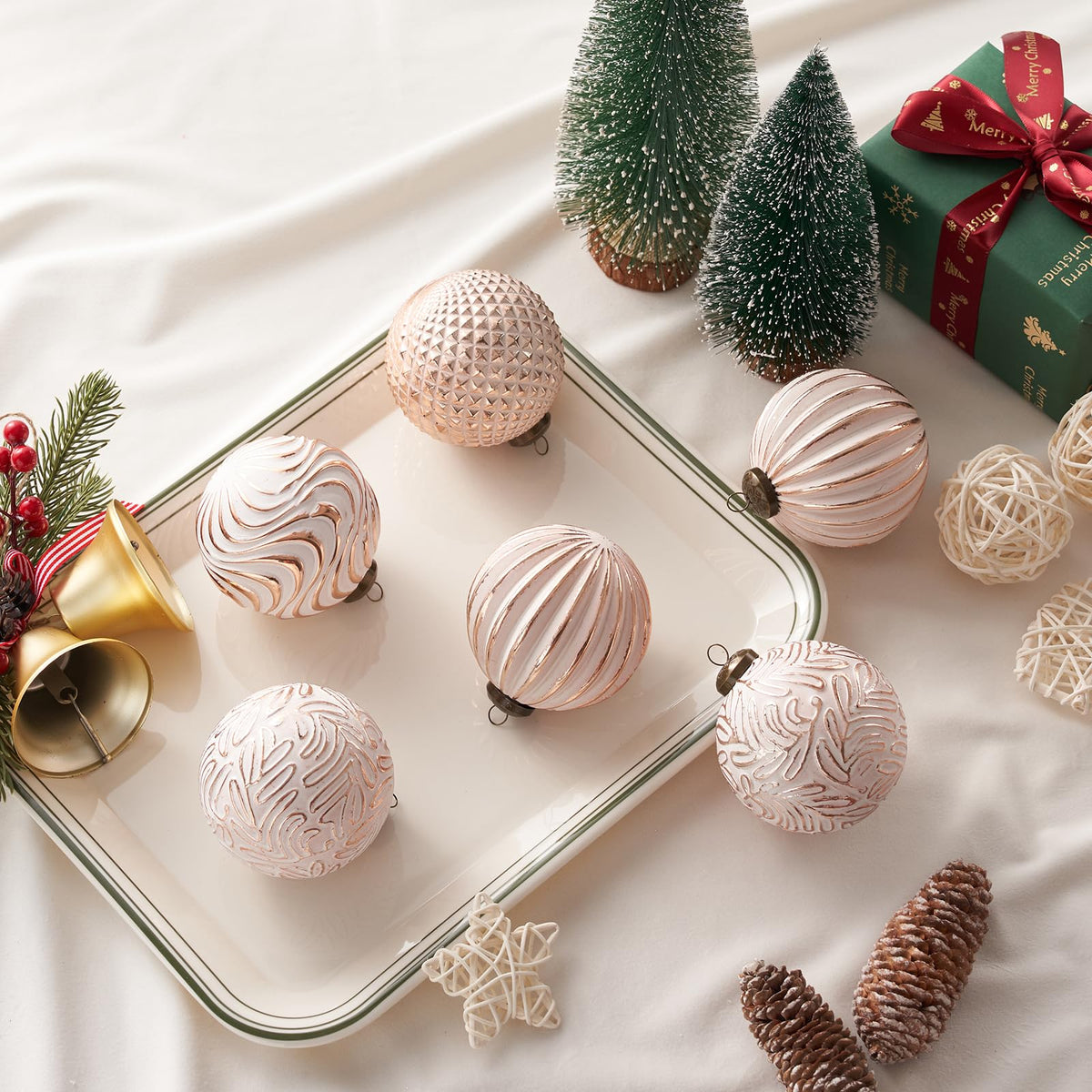 12 piezas de adornos navideños rosas, bolas inastillables para decoración navideña