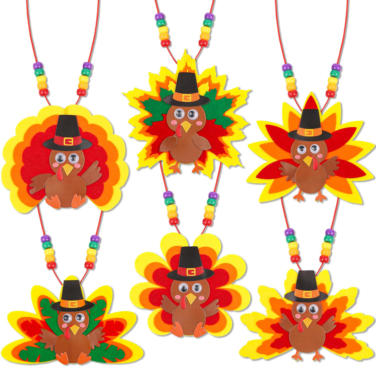 Kits de manualidades de collares de pavo de Acción de Gracias Huyamap, paquete de 24, estilo colorido 1