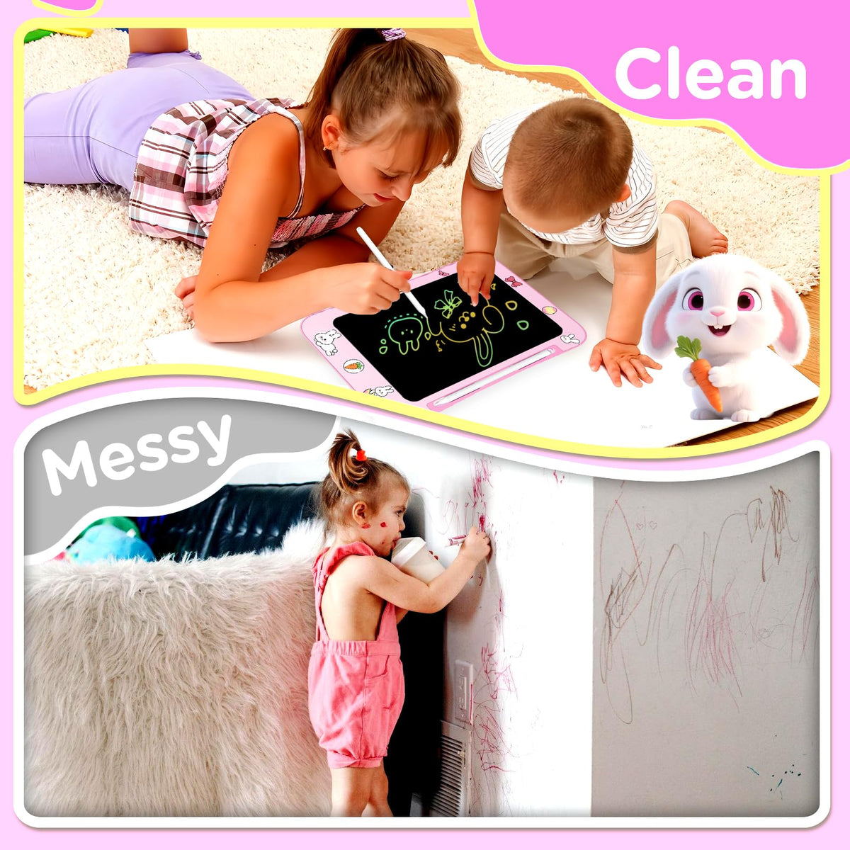 Genialba Paquete de 2 tabletas de escritura LCD para niños con pantalla a color, rosa y azul