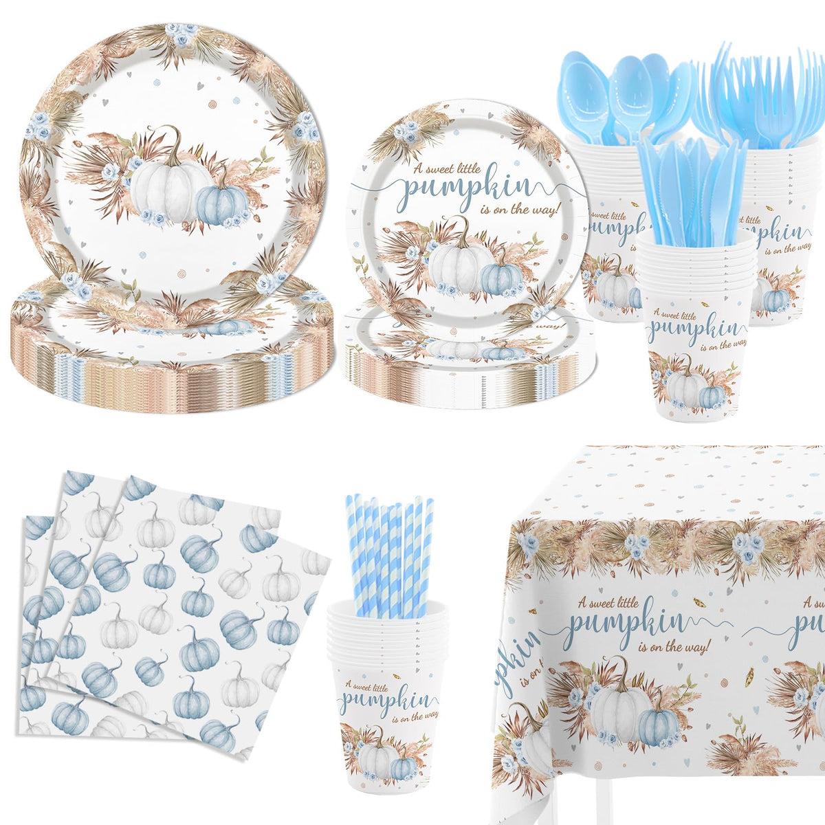 Set de vajilla de 193 piezas para baby shower de calabaza azul MEHOFOND