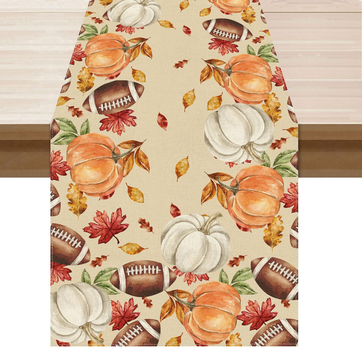 Camino de mesa XCHI de otoño con diseño de fútbol, calabazas y hojas de arce, colorido, 13x108 pulgadas