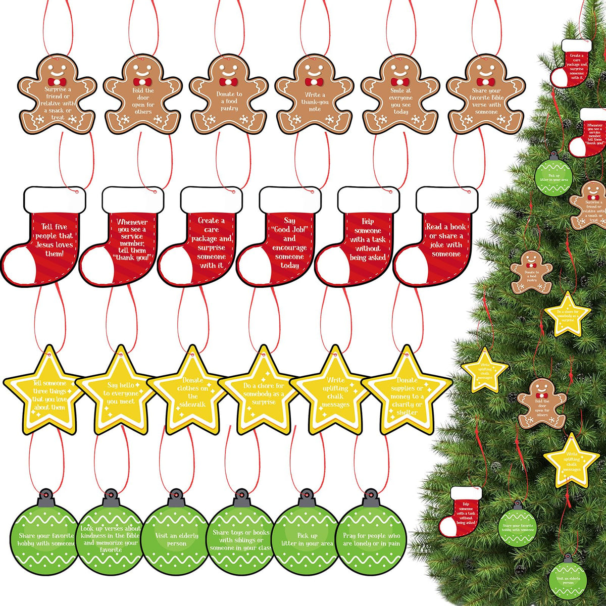 Soulchen 24 piezas de adornos de hombre de jengibre para árbol de Navidad con cuerdas rojas