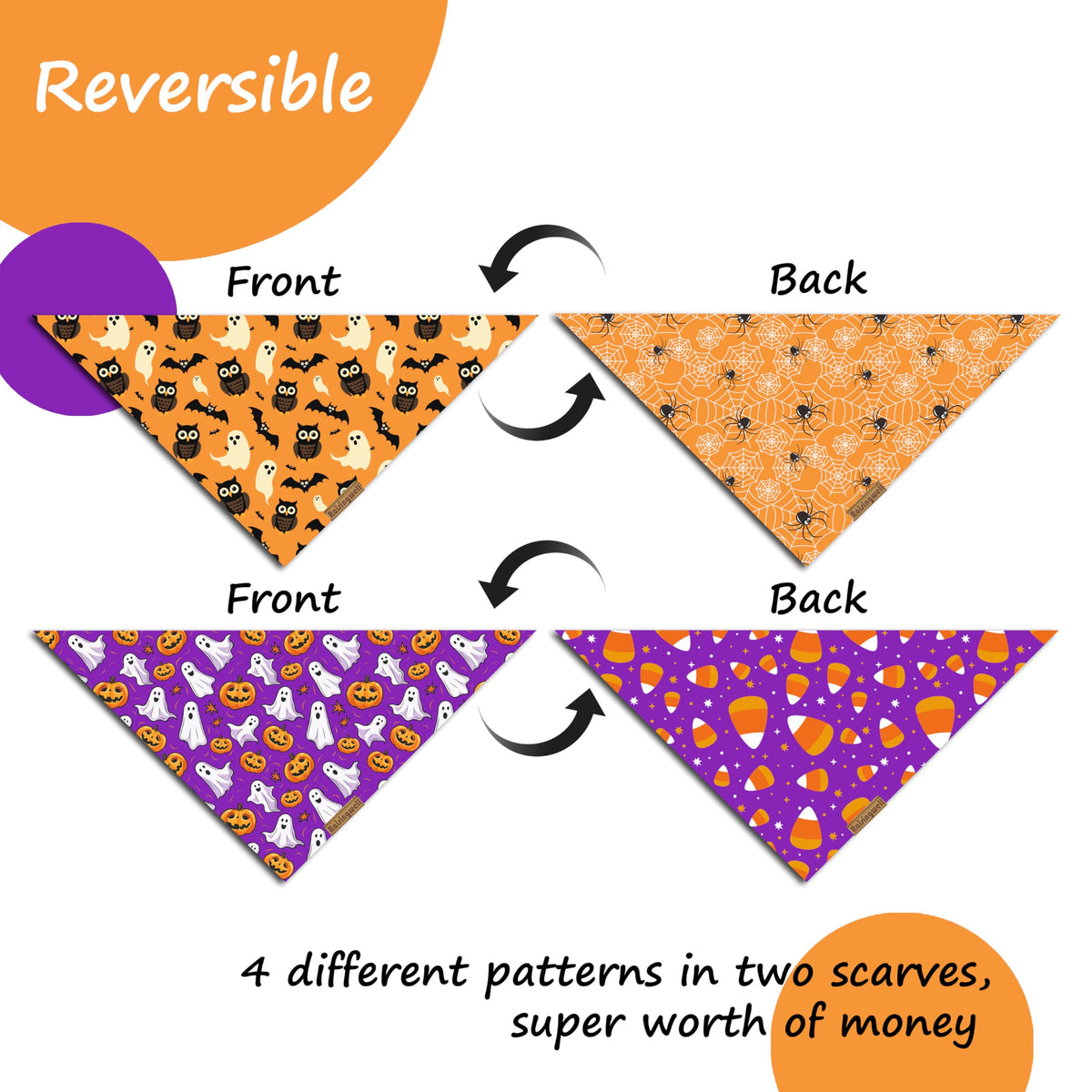 Bandana para perro Raisingwell Halloween N.Helloween, 1 paquete, talla grande