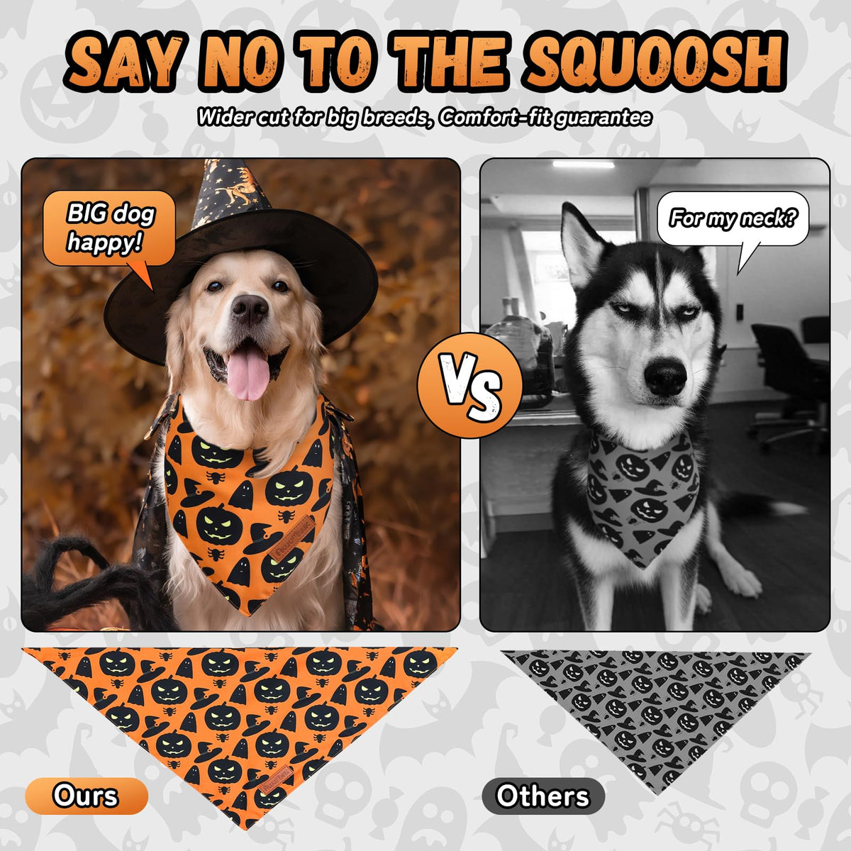 Paquete de 2 bandanas reversibles para perro de Halloween Awumbuk, diseño de calabaza y telaraña, color negro