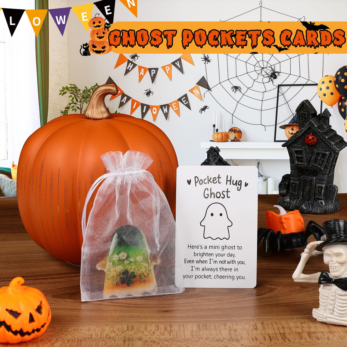 Tarjeta de bolsillo fantasma genérica, tarjeta inspiradora negra de consuelo para Halloween A