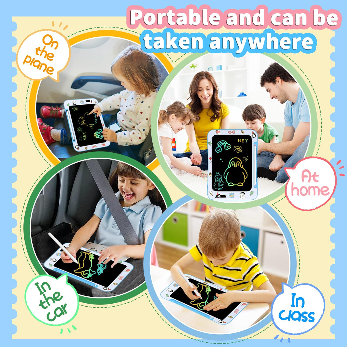 Genialba Paquete de 2 tabletas de escritura LCD para niños con pantalla a color, rosa y azul