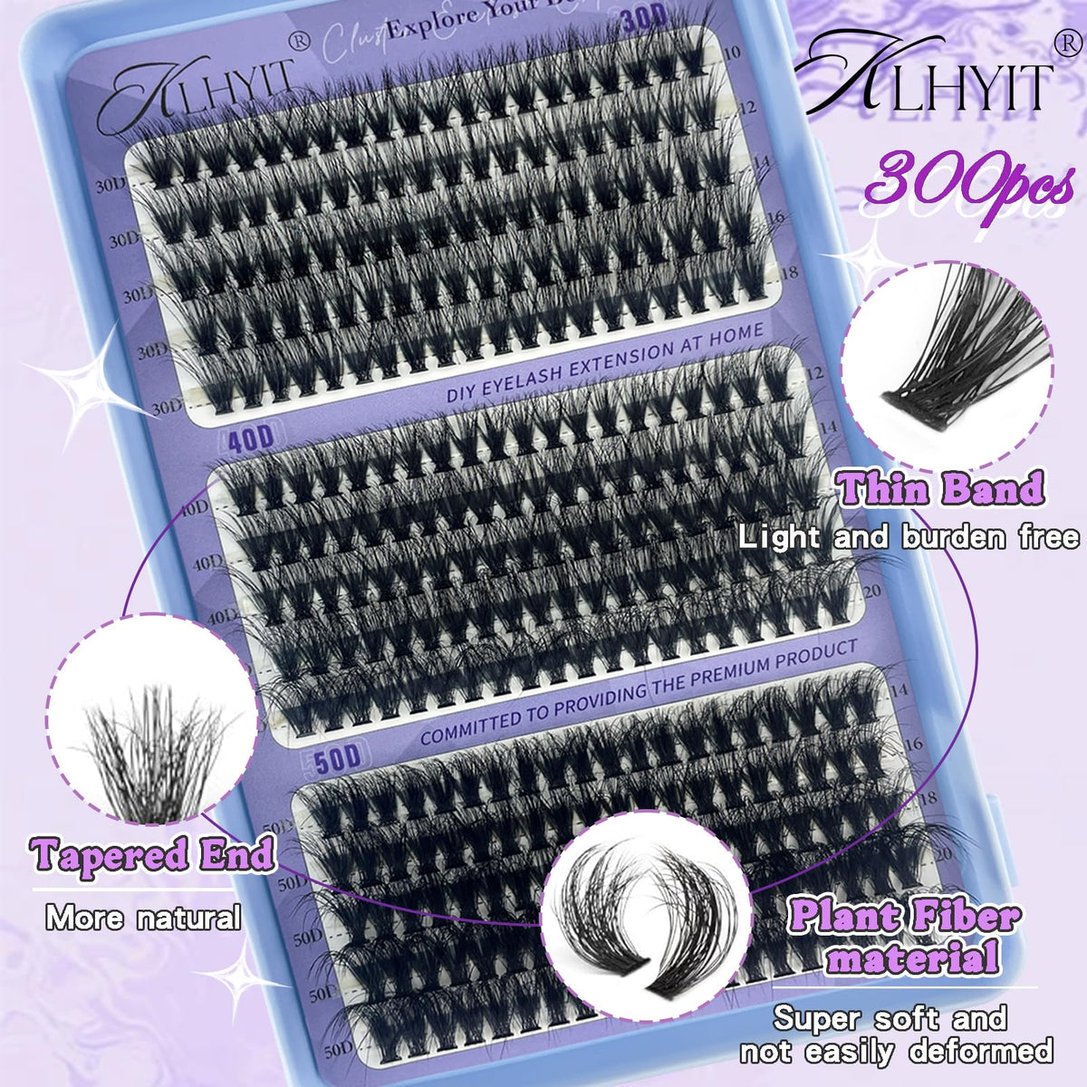 KLHYIT Racimos de pestañas Wispy 300 piezas 10-22mm mezcladas D C 30D-50D extensiones de pestañas