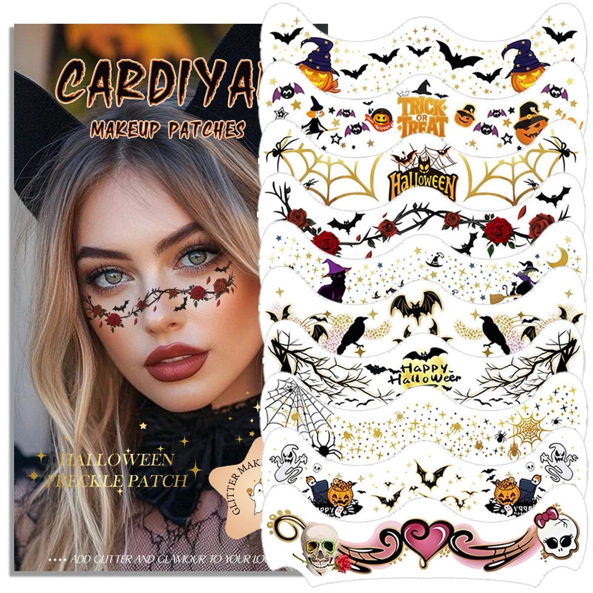 Tatuajes faciales temporales dorados resistentes al agua Cardiyar Glitter Freckles, 24 piezas