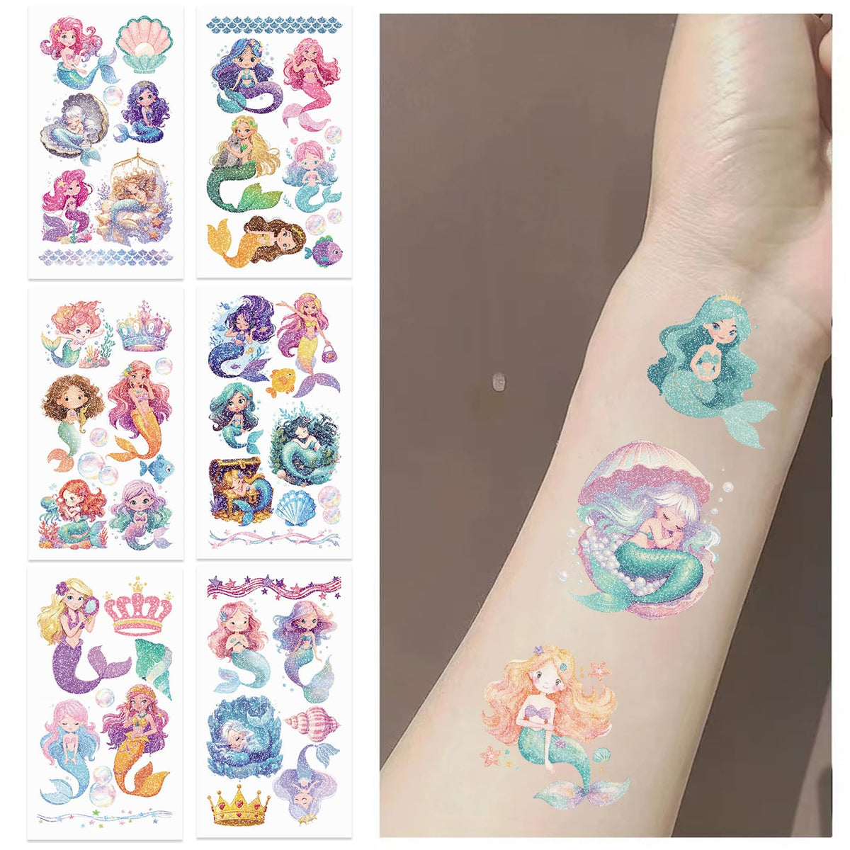 SBOBUY 10 hojas de tatuajes temporales de sirena amarillos para fiestas de cumpleaños